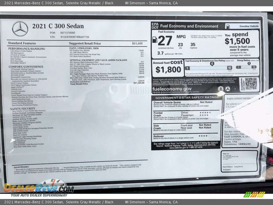 2021 Mercedes-Benz C 300 Sedan Window Sticker Photo #10