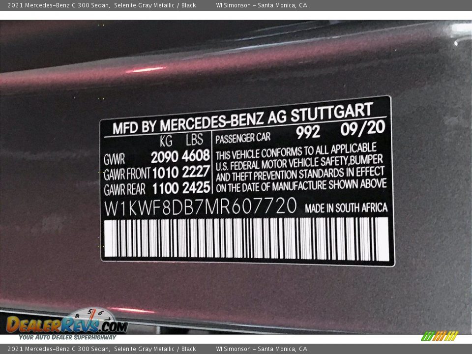 2021 Mercedes-Benz C 300 Sedan Selenite Gray Metallic / Black Photo #11