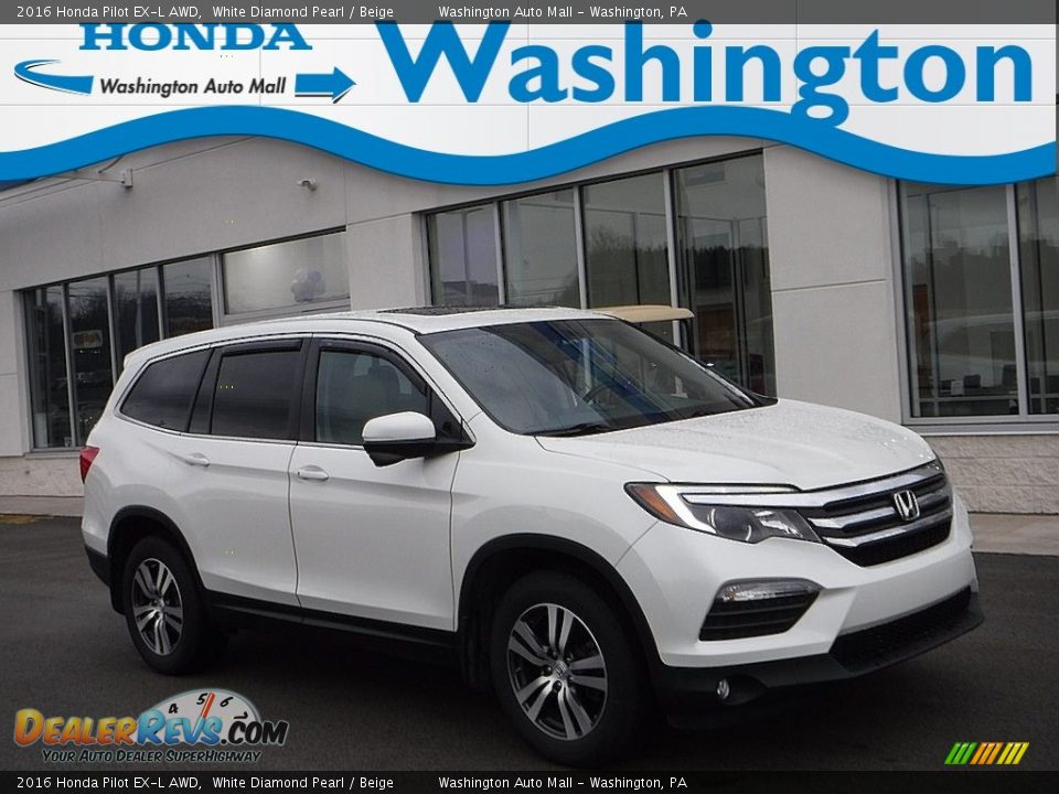 2016 Honda Pilot EX-L AWD White Diamond Pearl / Beige Photo #1