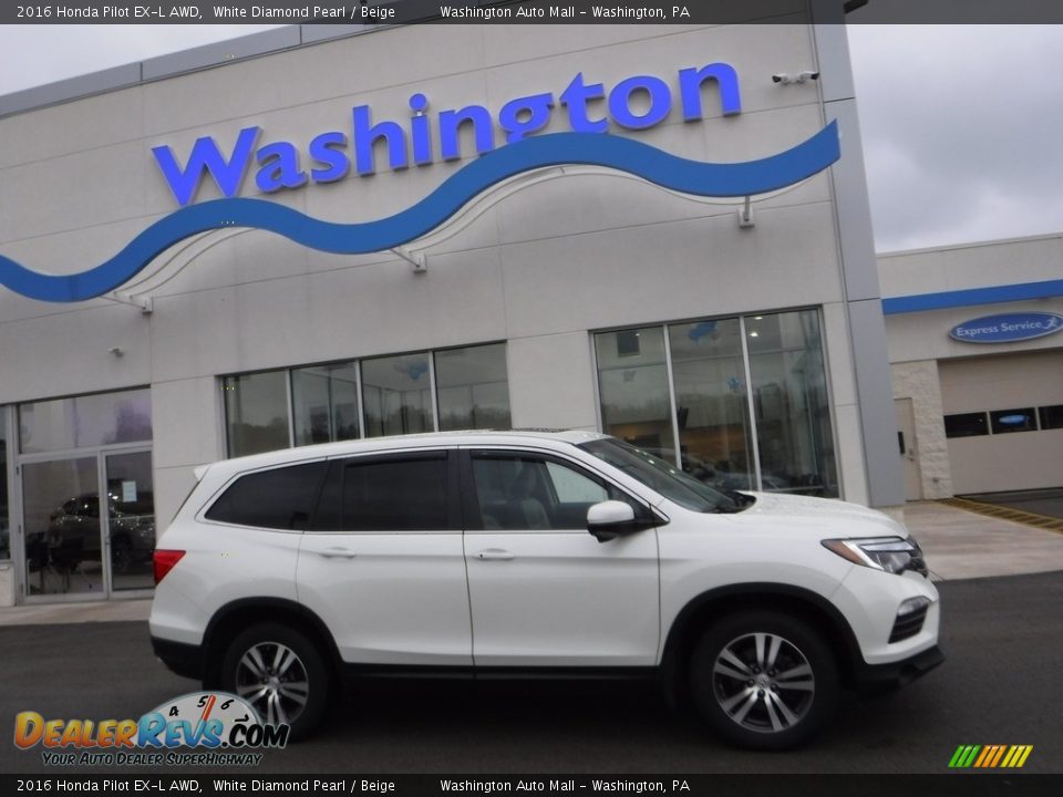 2016 Honda Pilot EX-L AWD White Diamond Pearl / Beige Photo #2