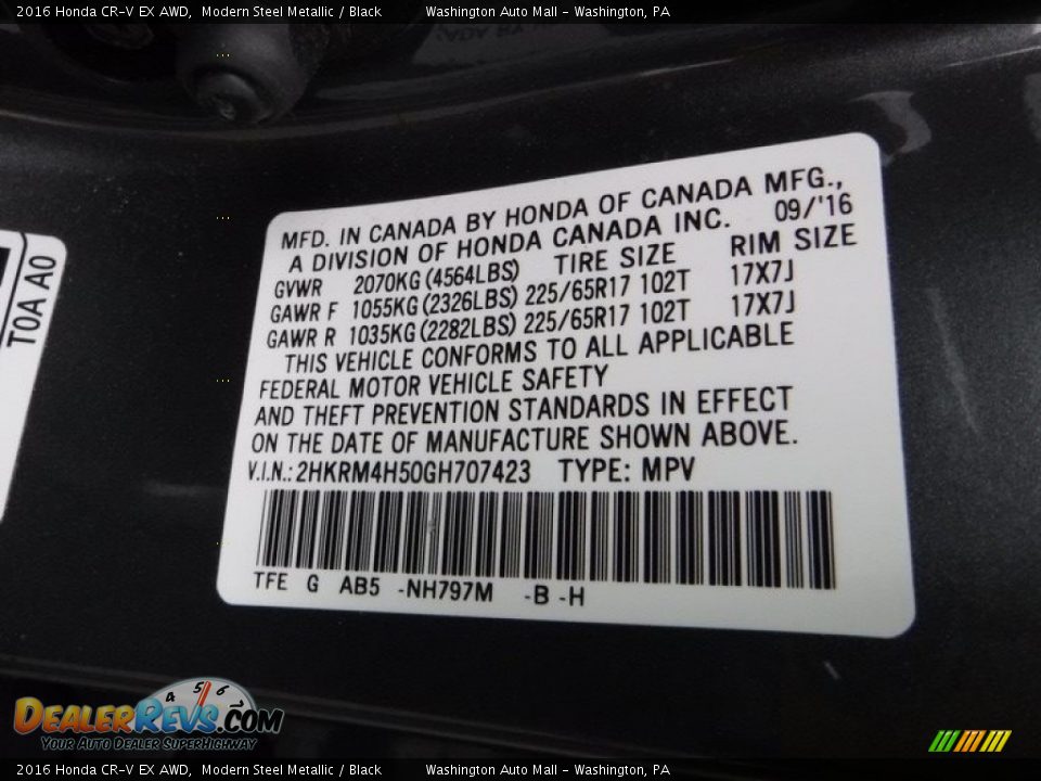 2016 Honda CR-V EX AWD Modern Steel Metallic / Black Photo #27