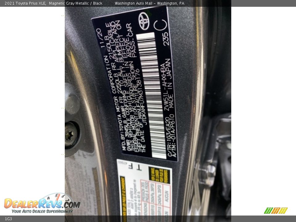 Toyota Color Code 1G3 Magnetic Gray Metallic