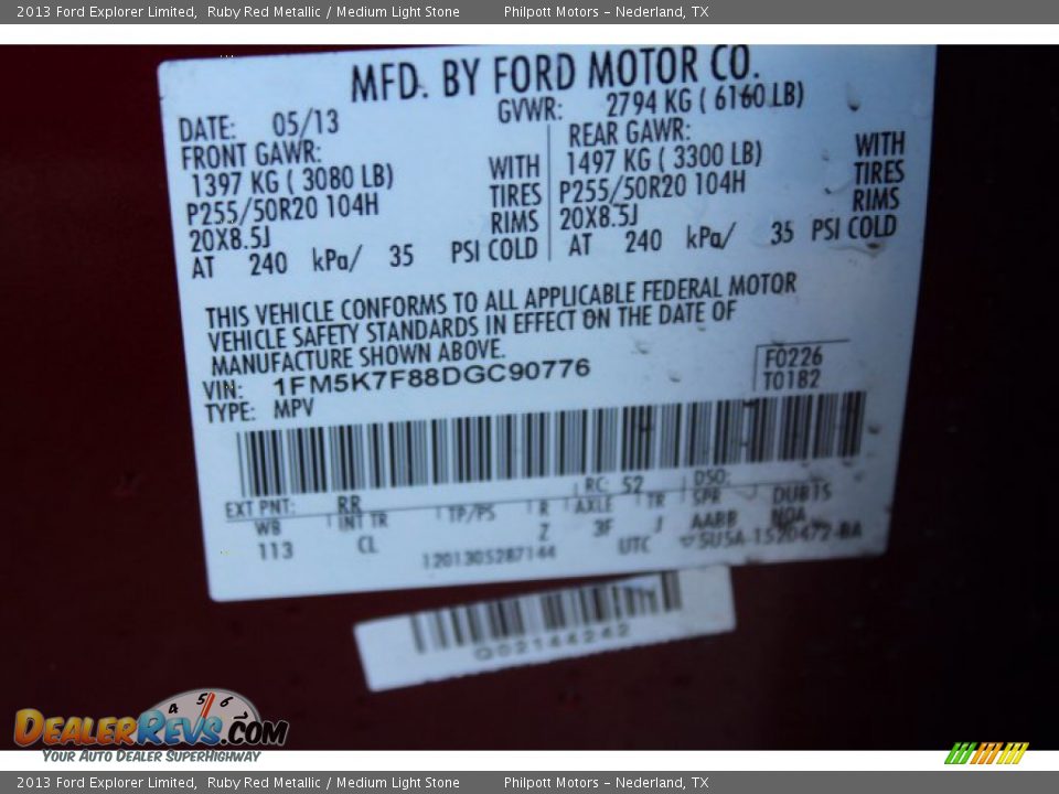 2013 Ford Explorer Limited Ruby Red Metallic / Medium Light Stone Photo #29