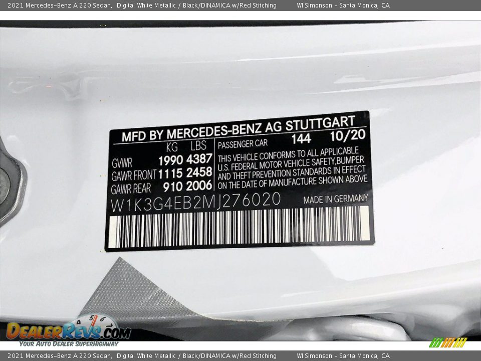 2021 Mercedes-Benz A 220 Sedan Digital White Metallic / Black/DINAMICA w/Red Stitching Photo #11