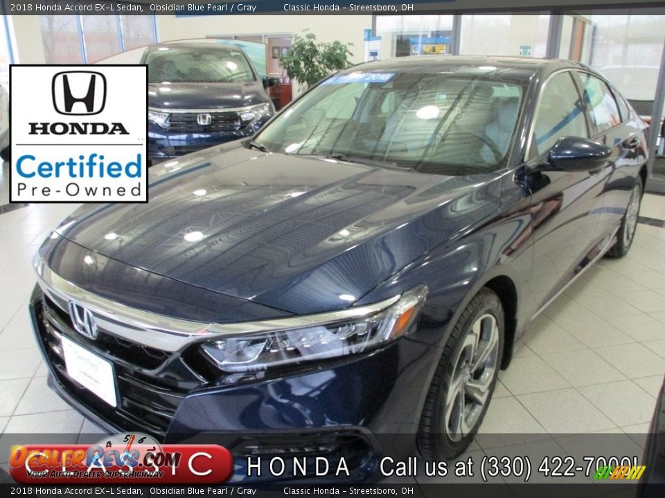 2018 Honda Accord EX-L Sedan Obsidian Blue Pearl / Gray Photo #1