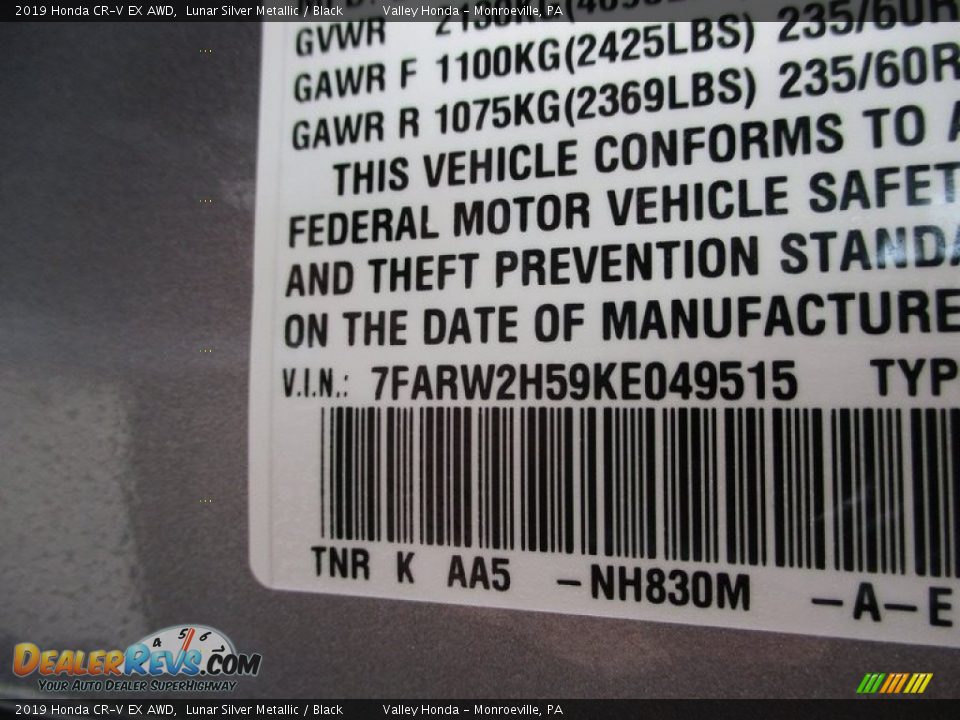 2019 Honda CR-V EX AWD Lunar Silver Metallic / Black Photo #19