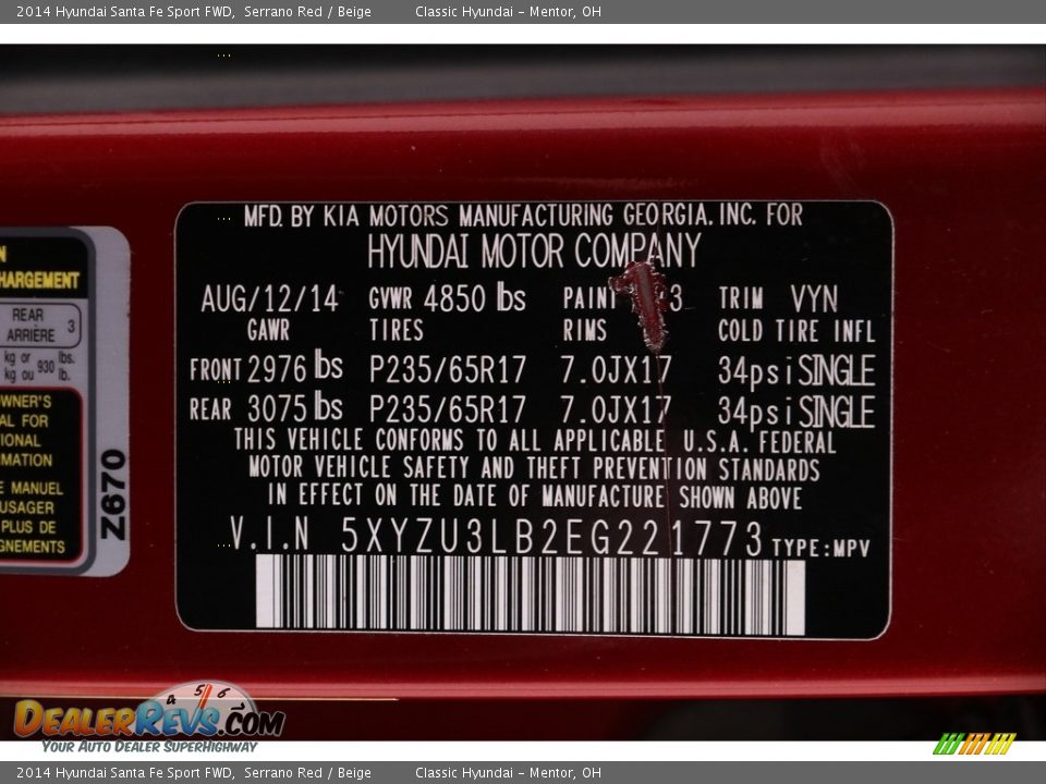 2014 Hyundai Santa Fe Sport FWD Serrano Red / Beige Photo #20