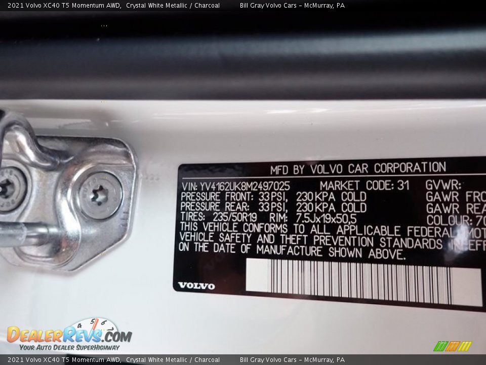 2021 Volvo XC40 T5 Momentum AWD Crystal White Metallic / Charcoal Photo #11