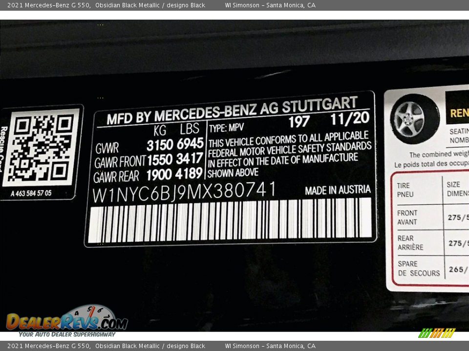 2021 Mercedes-Benz G 550 Obsidian Black Metallic / designo Black Photo #11