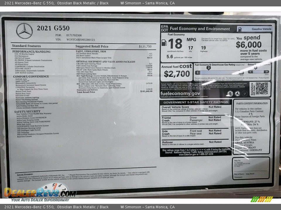 2021 Mercedes-Benz G 550 Obsidian Black Metallic / Black Photo #10