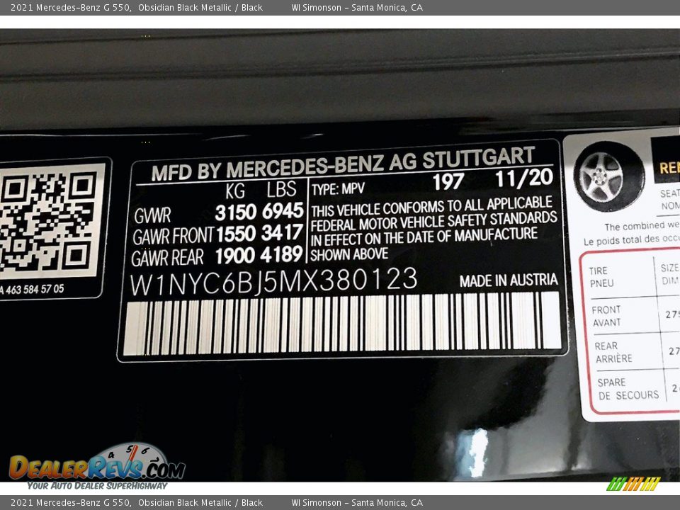 2021 Mercedes-Benz G 550 Obsidian Black Metallic / Black Photo #11
