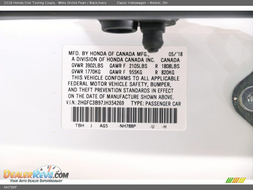 Honda Color Code NH788P White Orchid Pearl