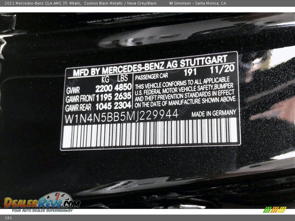 Mercedes-Benz Color Code 191 Cosmos Black Metallic