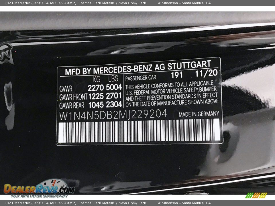2021 Mercedes-Benz GLA AMG 45 4Matic Cosmos Black Metallic / Neva Grey/Black Photo #11