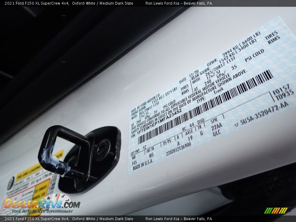 2021 Ford F150 XL SuperCrew 4x4 Oxford White / Medium Dark Slate Photo #14