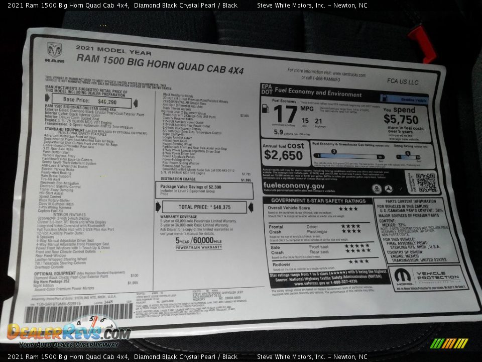 2021 Ram 1500 Big Horn Quad Cab 4x4 Window Sticker Photo #24