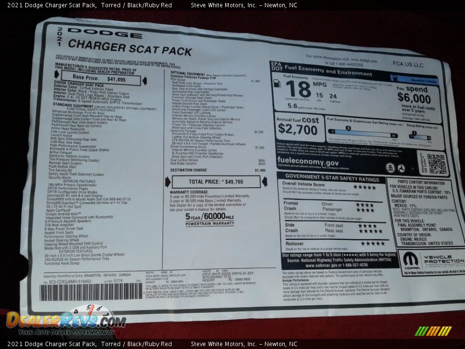 2021 Dodge Charger Scat Pack Torred / Black/Ruby Red Photo #22