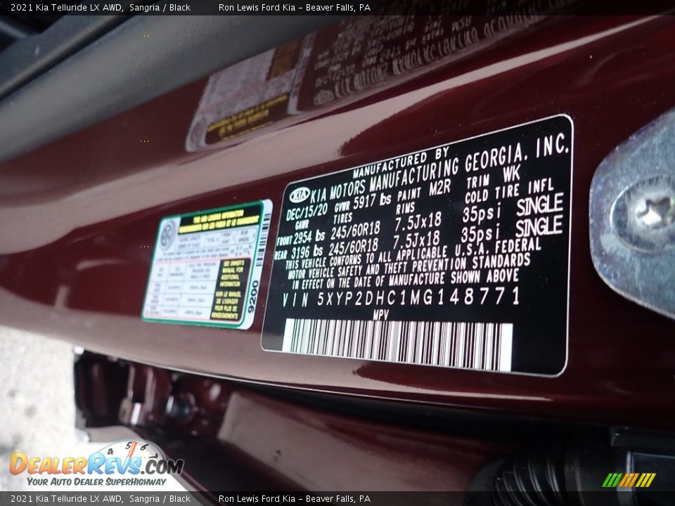 2021 Kia Telluride LX AWD Sangria / Black Photo #15