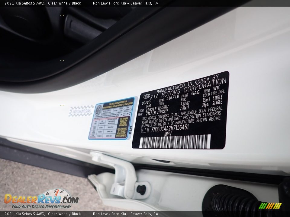 2021 Kia Seltos S AWD Clear White / Black Photo #16