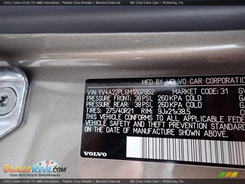 2021 Volvo XC90 T6 AWD Inscription Pebble Grey Metallic / Blonde/Charcoal Photo #11