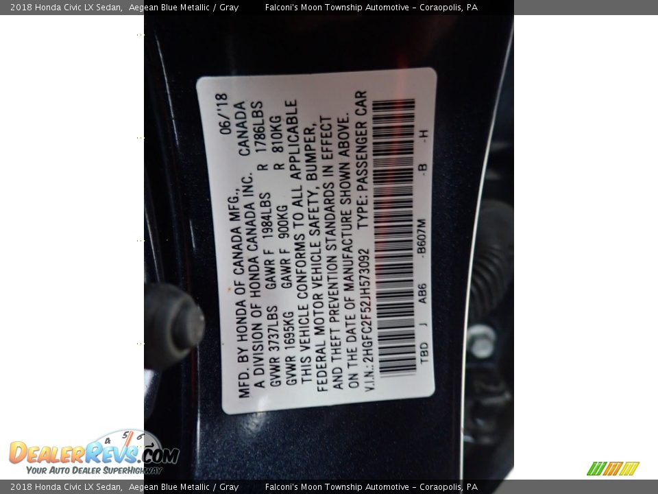 2018 Honda Civic LX Sedan Aegean Blue Metallic / Gray Photo #23