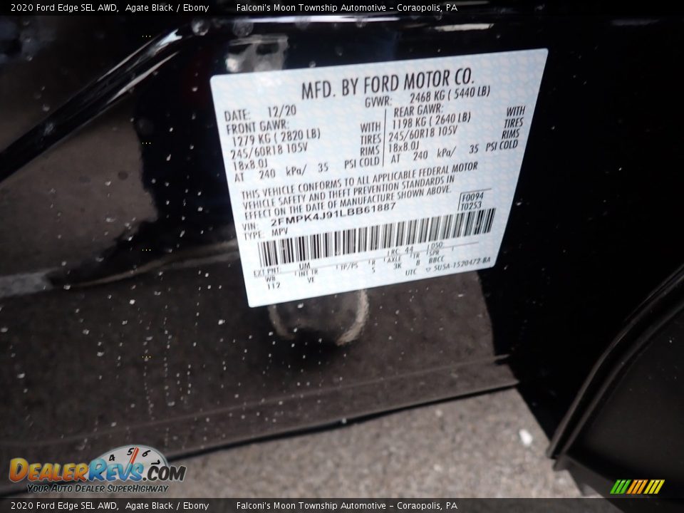 2020 Ford Edge SEL AWD Agate Black / Ebony Photo #11