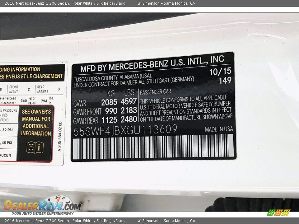 2016 Mercedes-Benz C 300 Sedan Polar White / Silk Beige/Black Photo #33