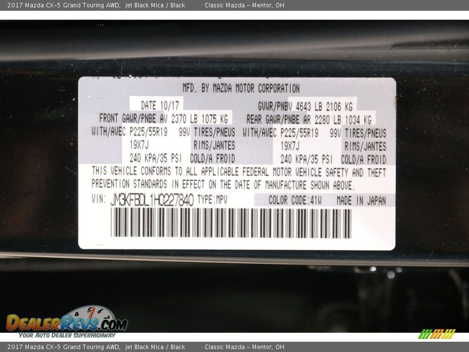 2017 Mazda CX-5 Grand Touring AWD Jet Black Mica / Black Photo #17