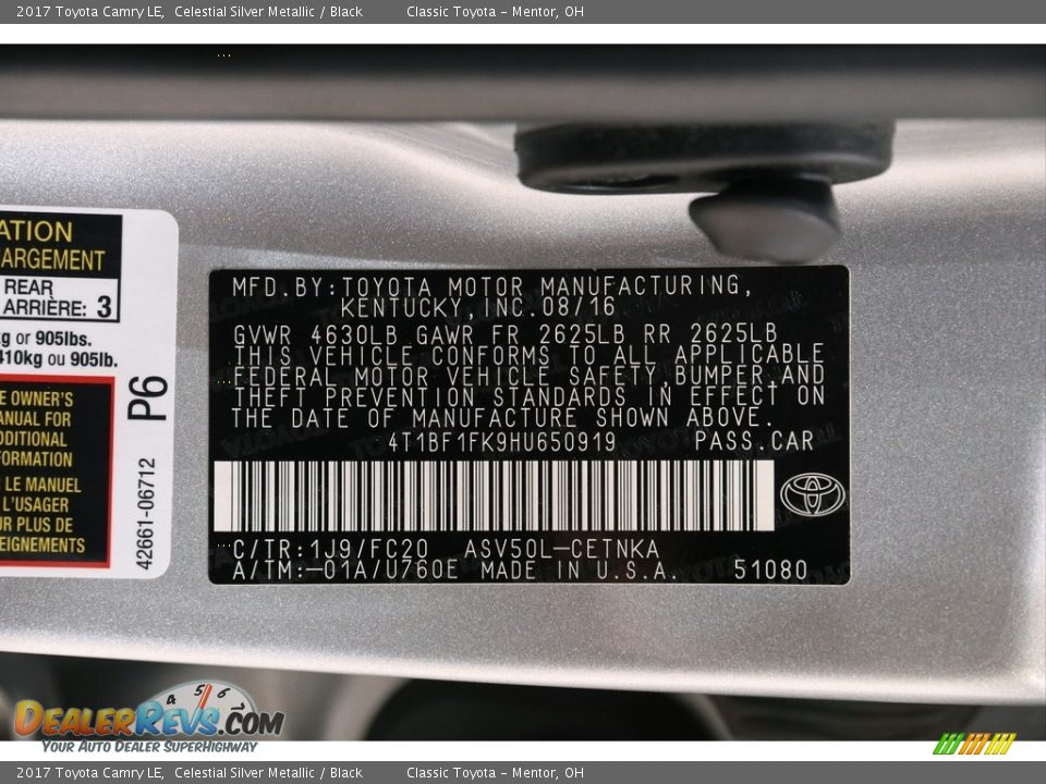 2017 Toyota Camry LE Celestial Silver Metallic / Black Photo #19