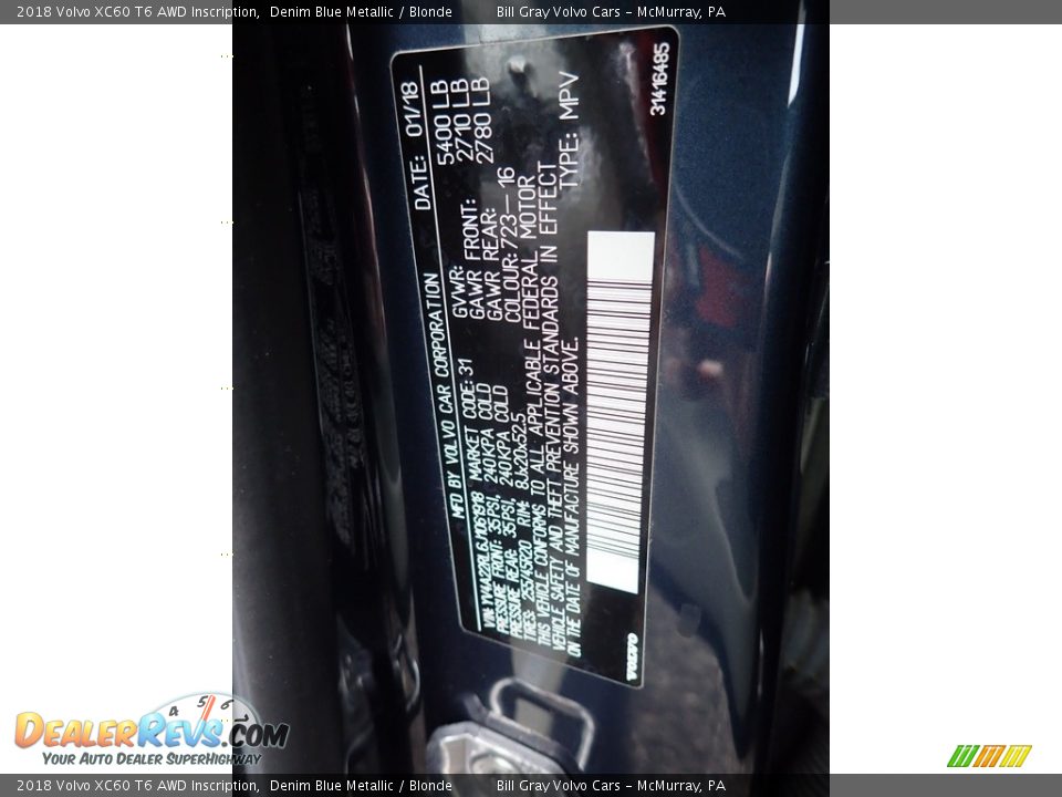 2018 Volvo XC60 T6 AWD Inscription Denim Blue Metallic / Blonde Photo #23