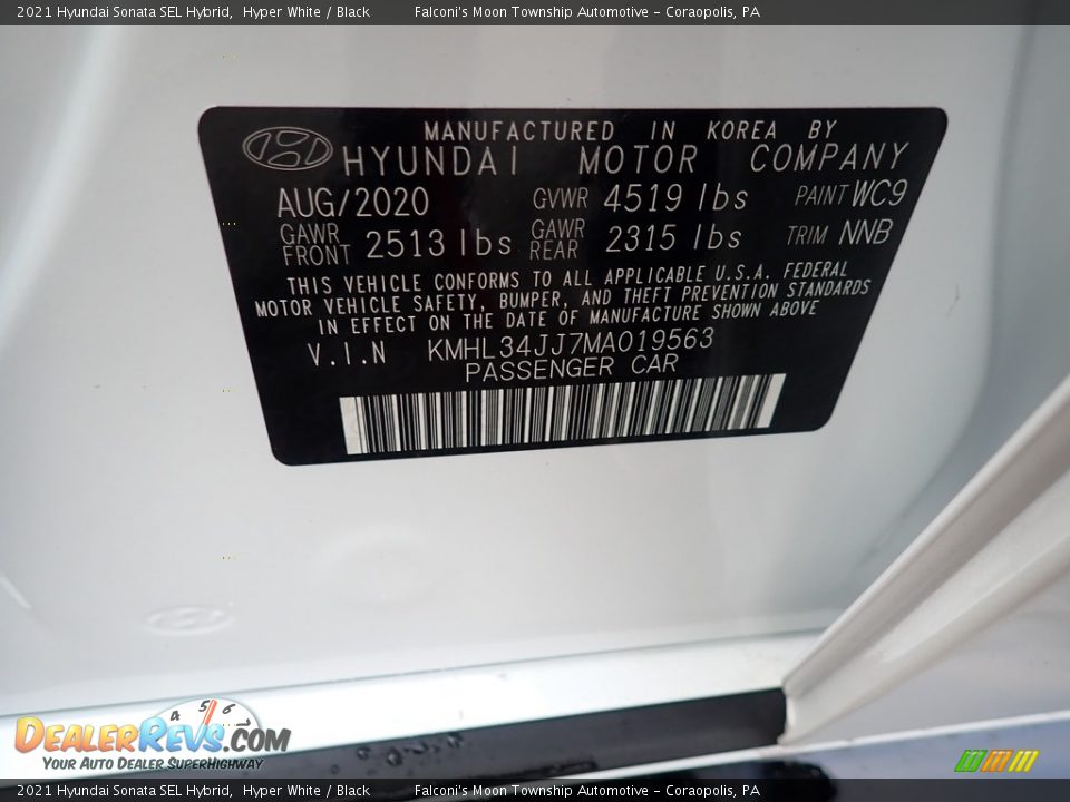 2021 Hyundai Sonata SEL Hybrid Hyper White / Black Photo #11