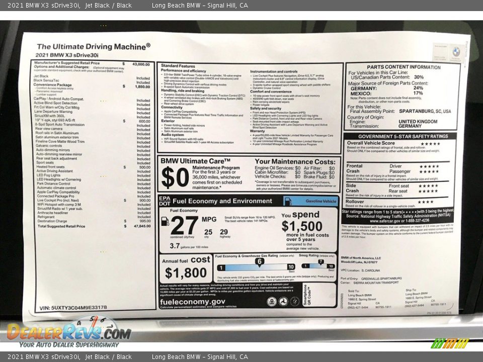 2021 BMW X3 sDrive30i Window Sticker Photo #17