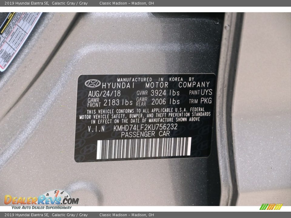 2019 Hyundai Elantra SE Galactic Gray / Gray Photo #17