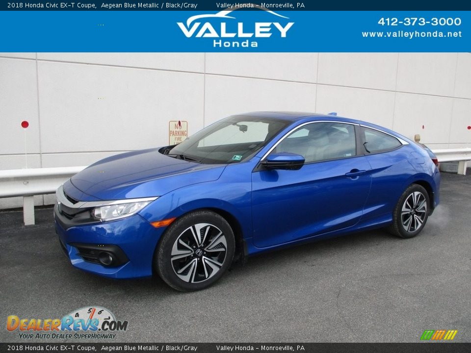 2018 Honda Civic EX-T Coupe Aegean Blue Metallic / Black/Gray Photo #1