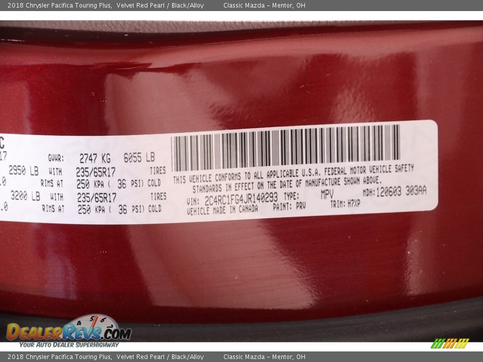 2018 Chrysler Pacifica Touring Plus Velvet Red Pearl / Black/Alloy Photo #27