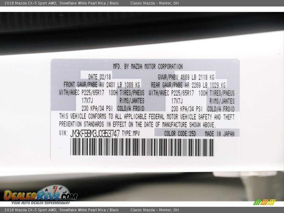 2018 Mazda CX-5 Sport AWD Snowflake White Pearl Mica / Black Photo #19