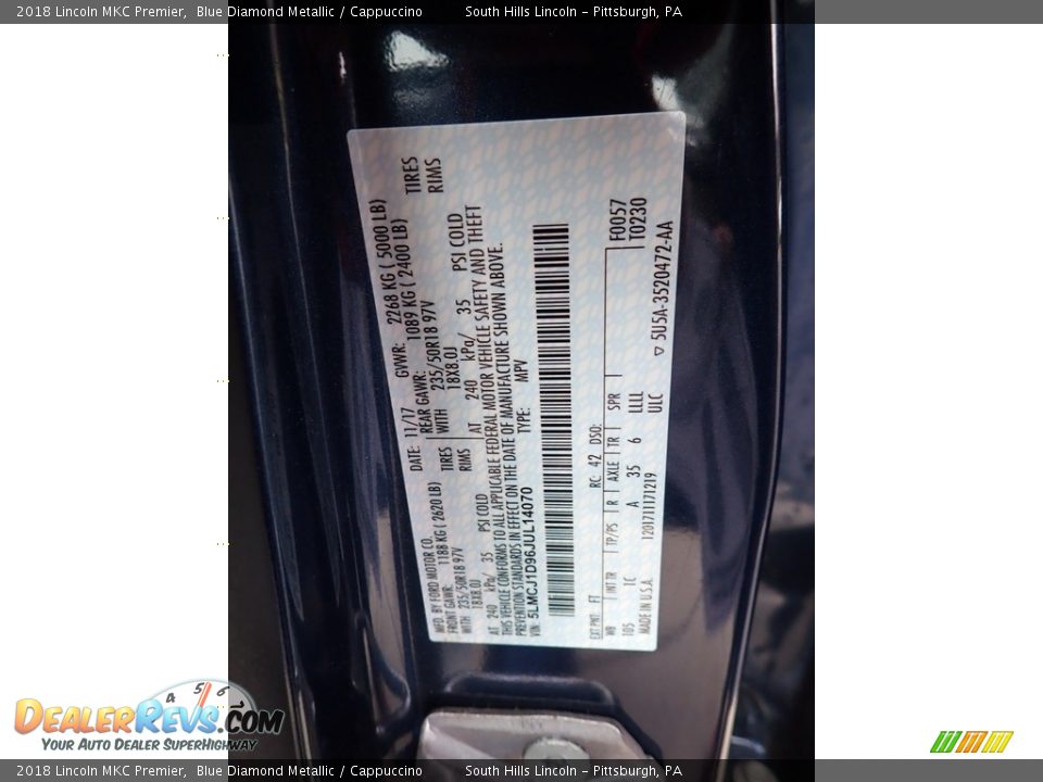 2018 Lincoln MKC Premier Blue Diamond Metallic / Cappuccino Photo #23