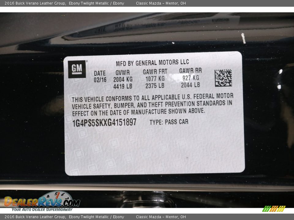 2016 Buick Verano Leather Group Ebony Twilight Metallic / Ebony Photo #19