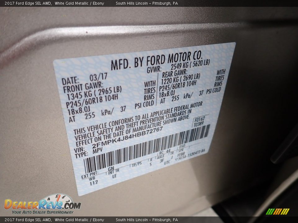 2017 Ford Edge SEL AWD White Gold Metallic / Ebony Photo #23