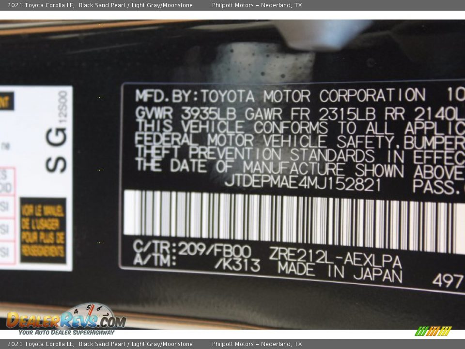 2021 Toyota Corolla LE Black Sand Pearl / Light Gray/Moonstone Photo #23