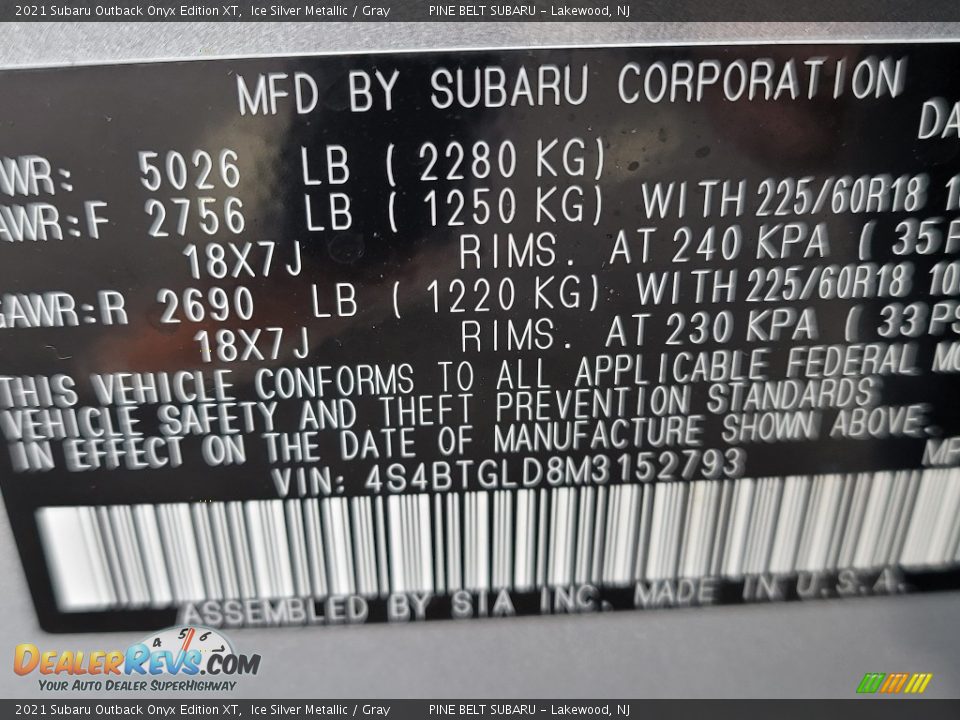 2021 Subaru Outback Onyx Edition XT Ice Silver Metallic / Gray Photo #14