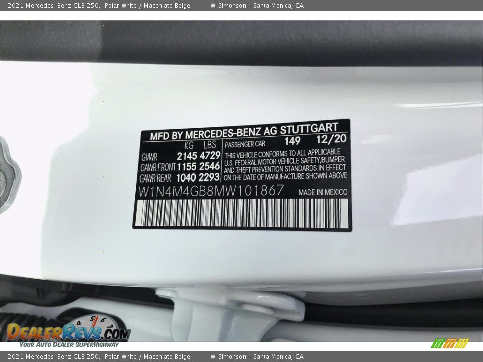 2021 Mercedes-Benz GLB 250 Polar White / Macchiato Beige Photo #12