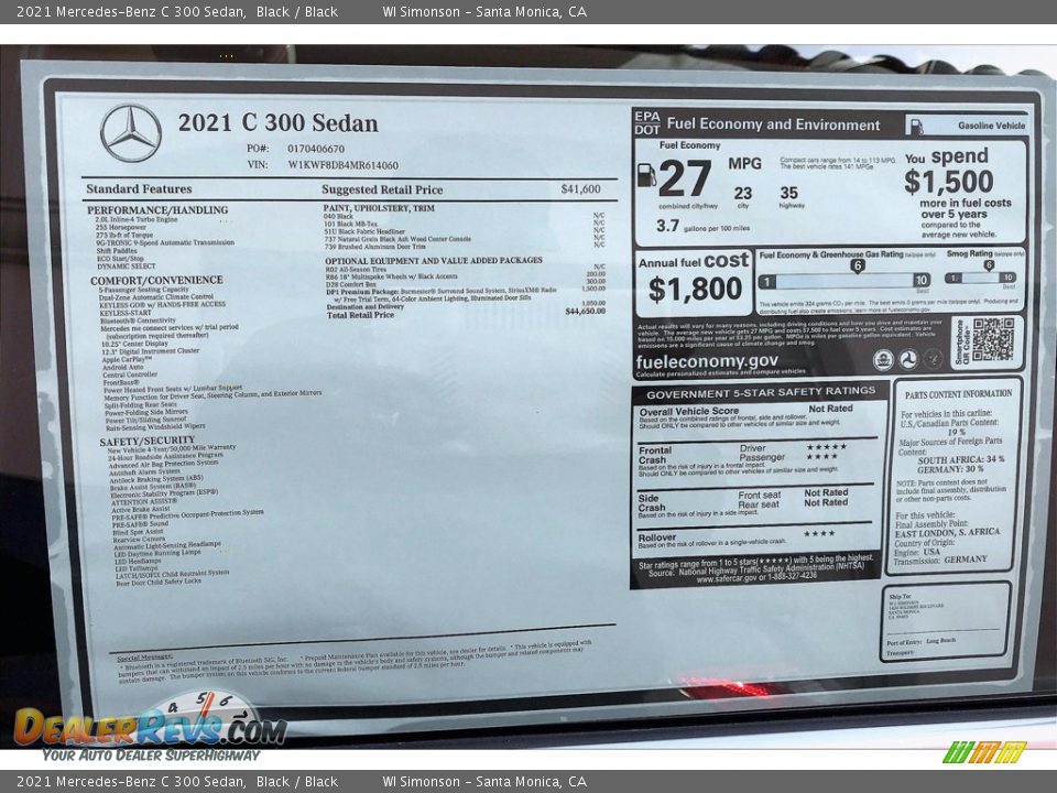 2021 Mercedes-Benz C 300 Sedan Window Sticker Photo #10