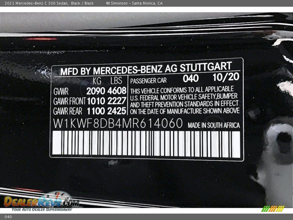 Mercedes-Benz Color Code 040 Black