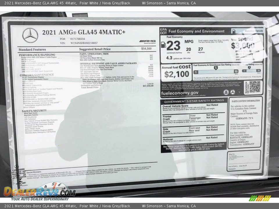 2021 Mercedes-Benz GLA AMG 45 4Matic Window Sticker Photo #10