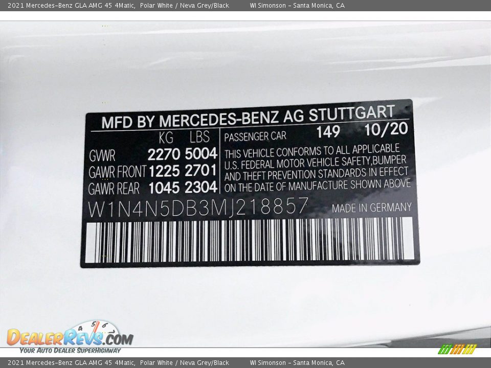 2021 Mercedes-Benz GLA AMG 45 4Matic Polar White / Neva Grey/Black Photo #11