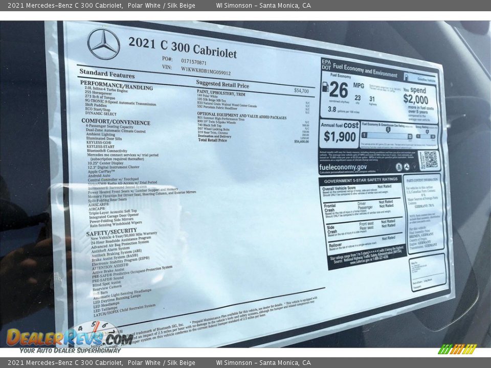 2021 Mercedes-Benz C 300 Cabriolet Window Sticker Photo #10