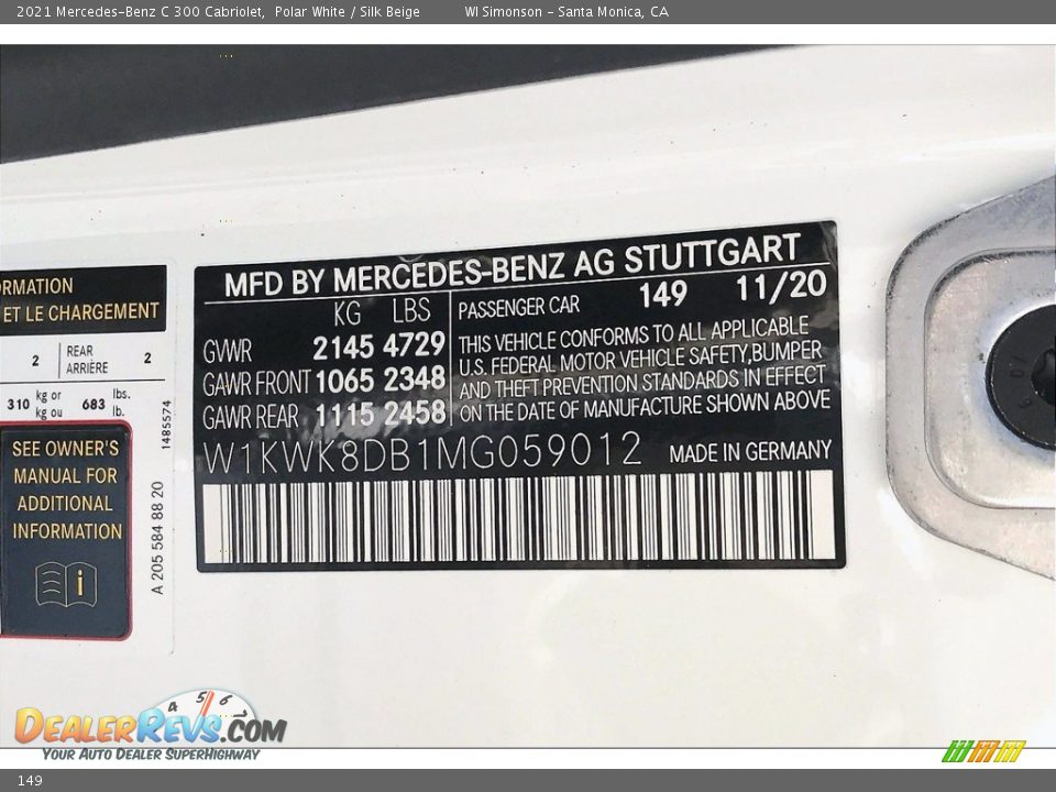 Mercedes-Benz Color Code 149 Polar White