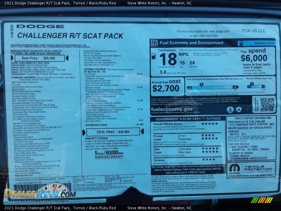 2021 Dodge Challenger R/T Scat Pack Window Sticker Photo #24