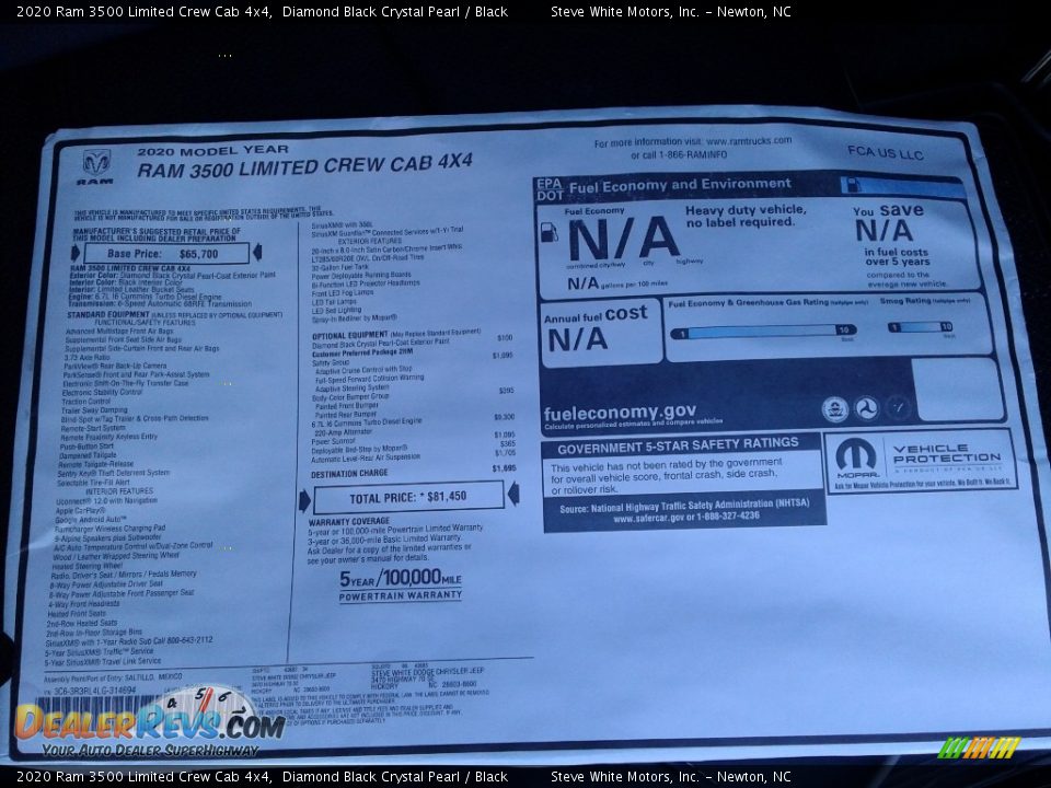 2020 Ram 3500 Limited Crew Cab 4x4 Diamond Black Crystal Pearl / Black Photo #30